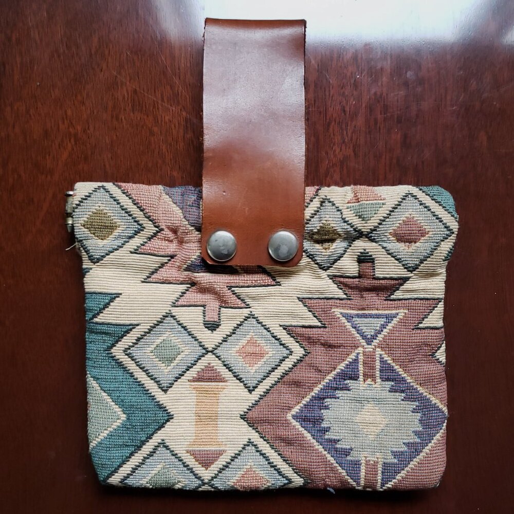 Vintage Handmade Boho Aztec Southwestern Festival Bag Clutch Multicolor Leather